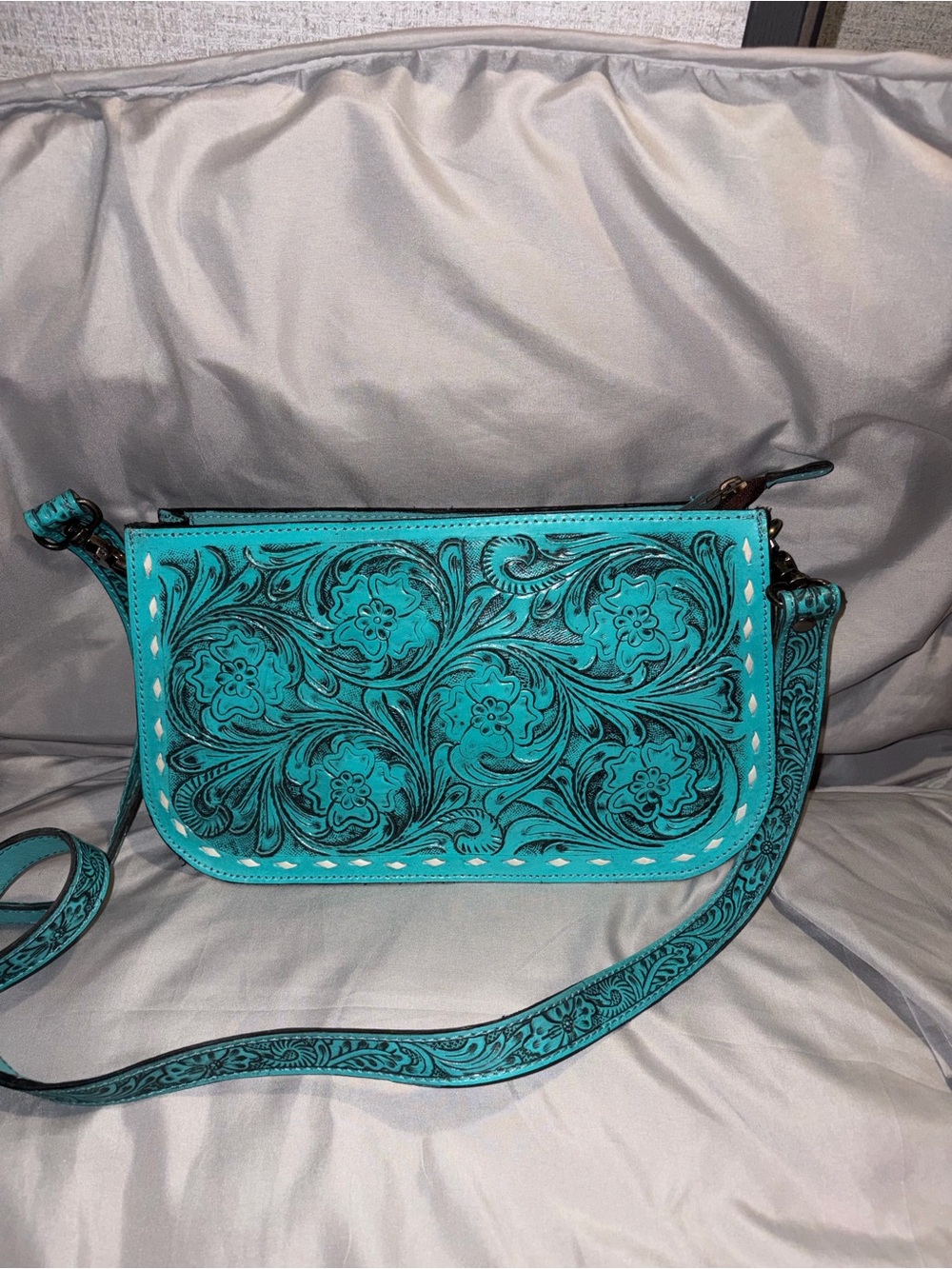 Turquoise Tooled Leather Crossbody Bag